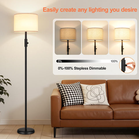 Yemela dimmable floor lamp with black pole complements modern interiors.