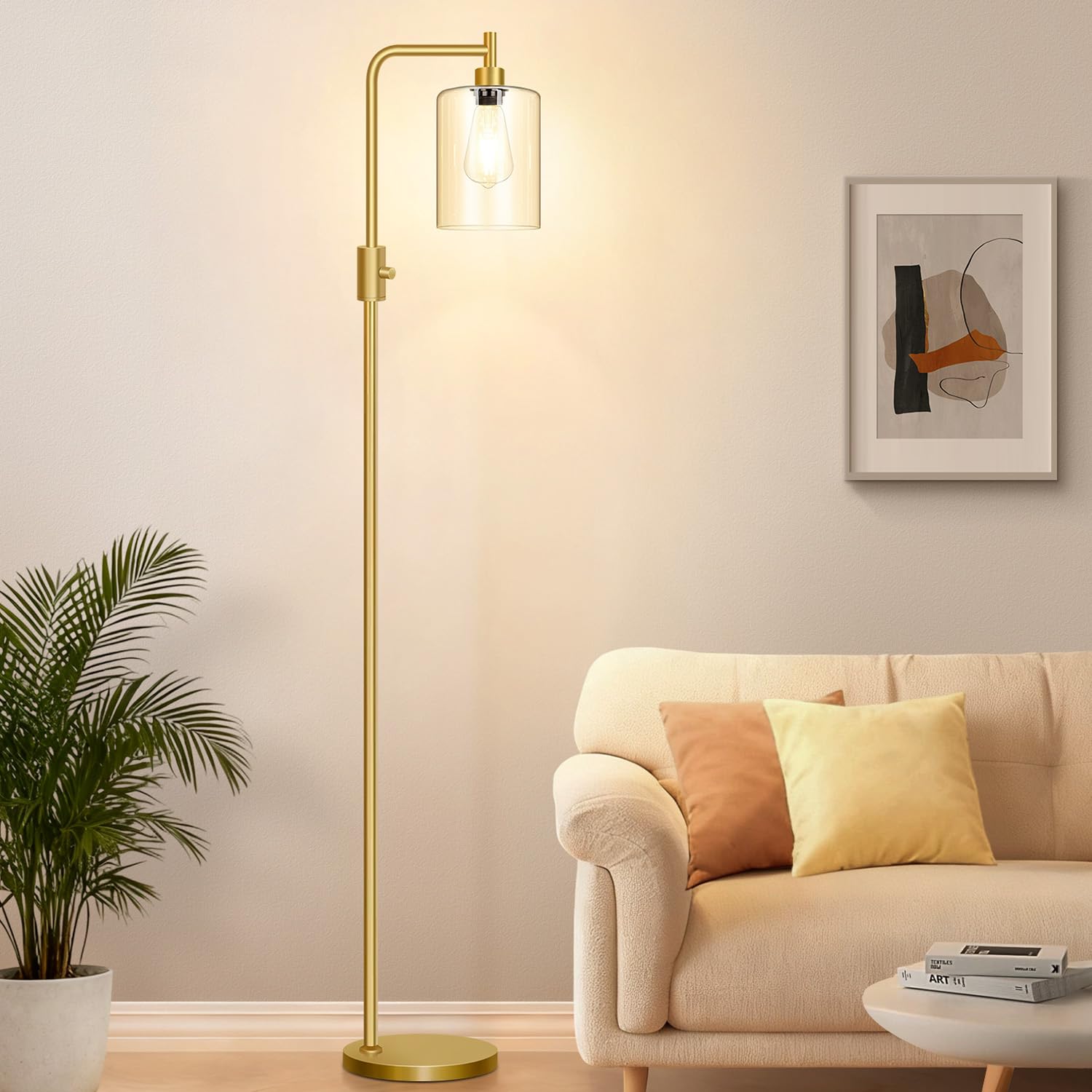 Yemela dimmable gold floor lamp with clear glass shade for living rooms