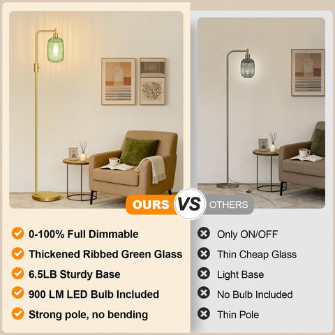 Yemela green ribbed glass shade lamp diffused brightness for reading