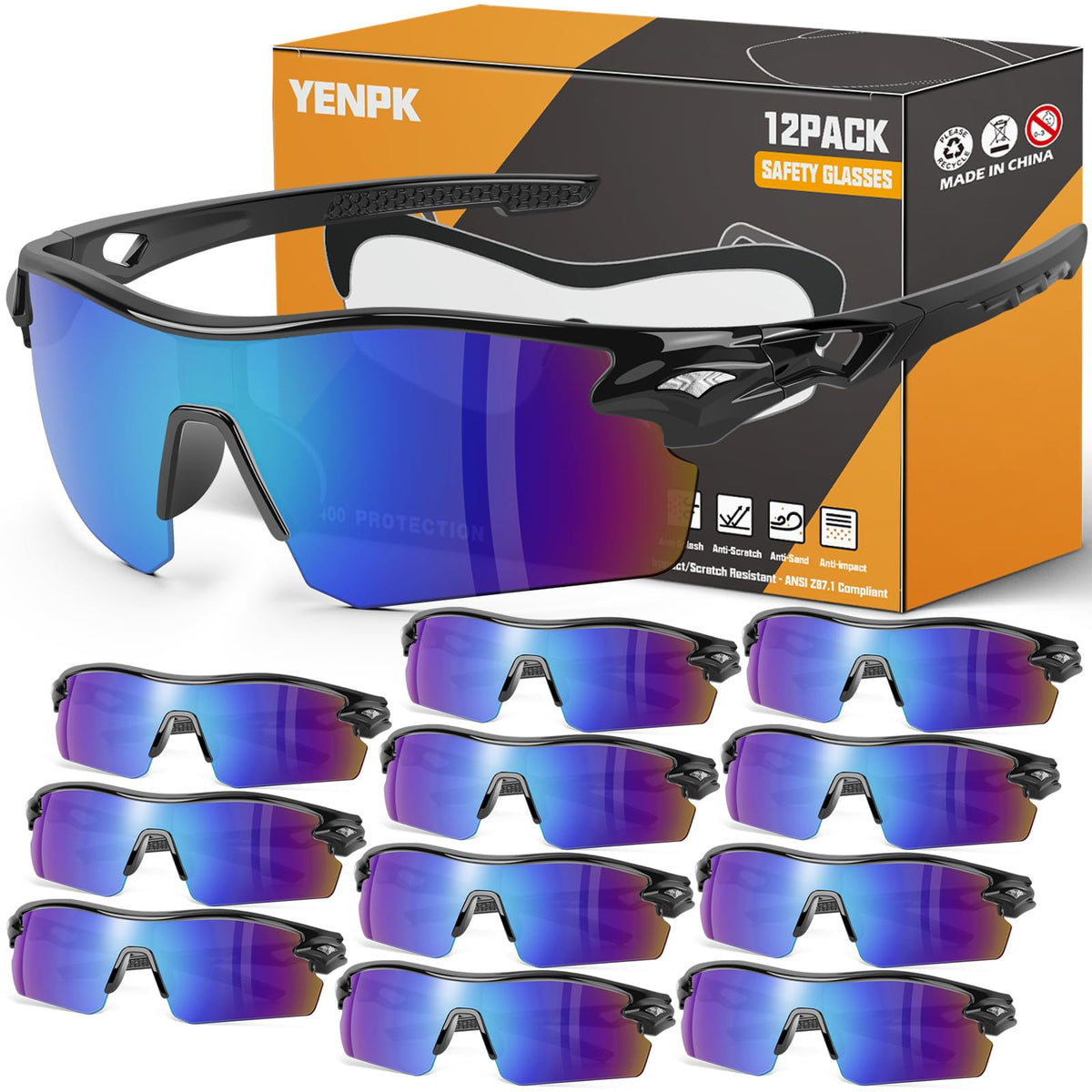 YENPK safety glasses pack front view for versatile all-day wear and clear protection.