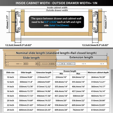 YENUO 24-inch full-extension rail in extended position with smooth glide