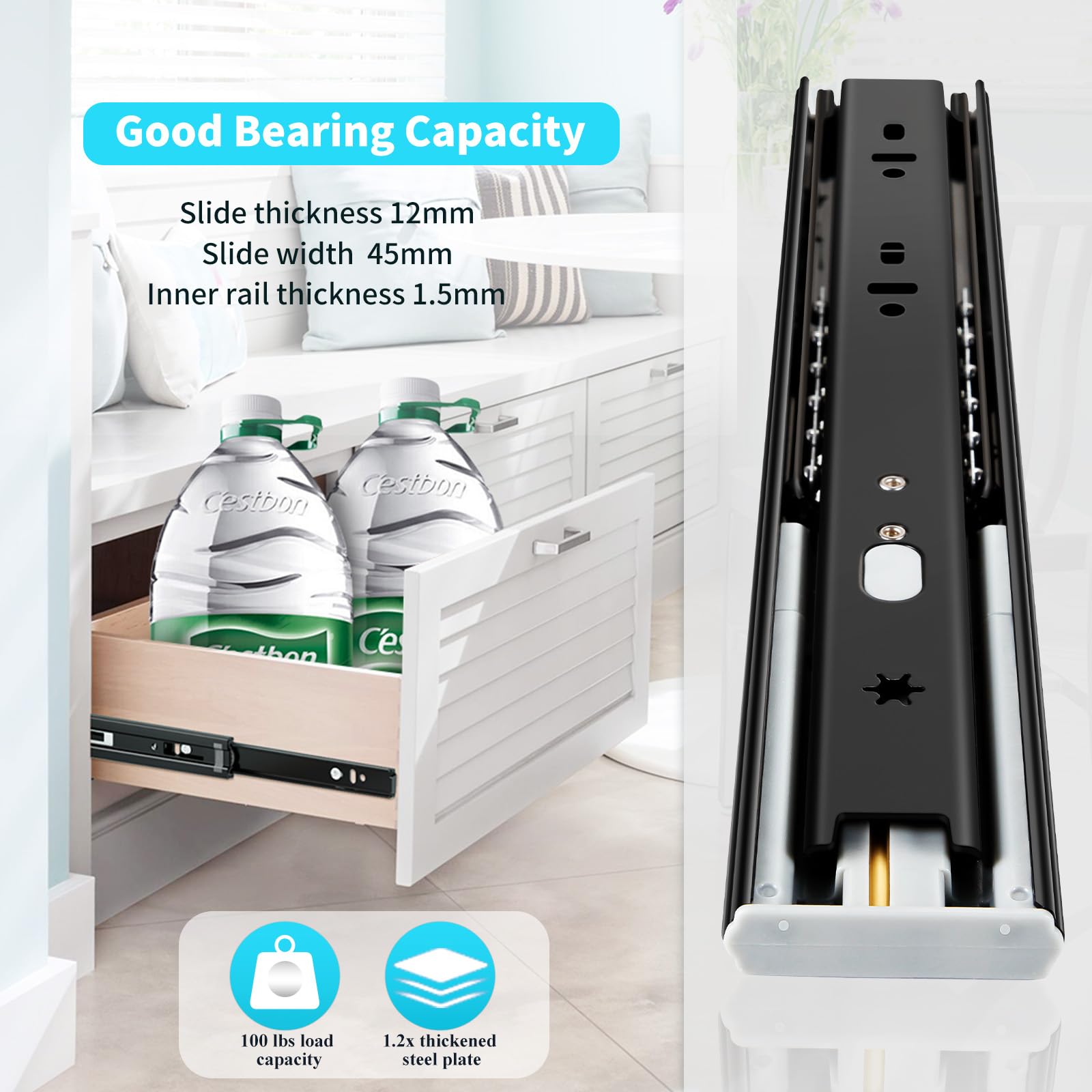 YENUO drawer slides with buffering for safety near edges