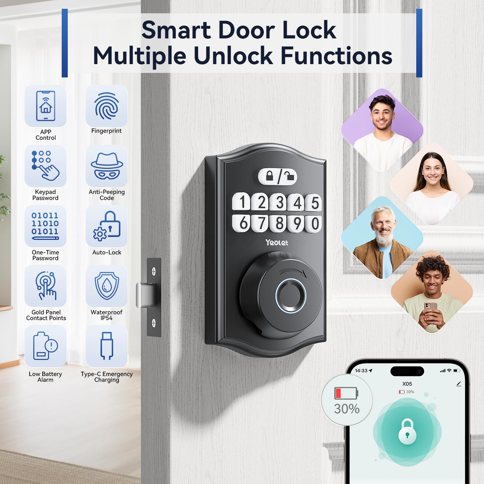 Yeolet app-controlled smart lock with remote access and real-time alerts.