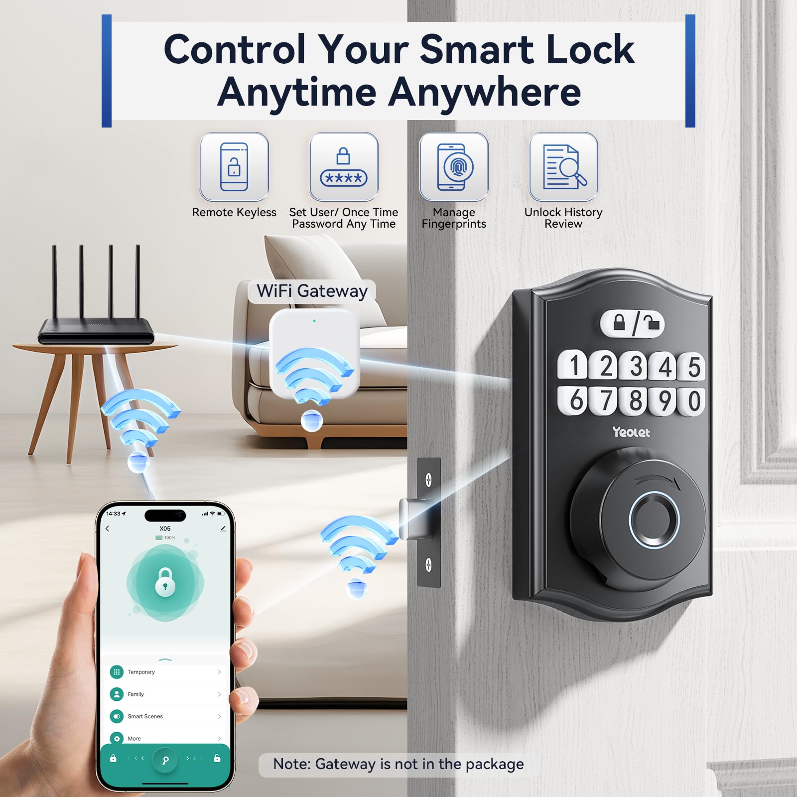 Yeolet auto-lock feature ensures the door locks after closing.