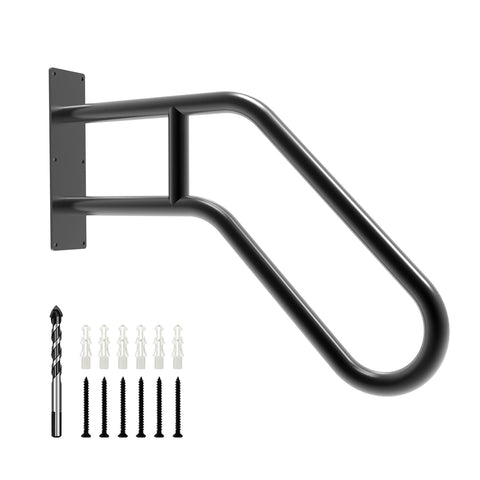 YEOOE matte black outdoor handrail mounted on 26-inch wall for safe outdoor steps.