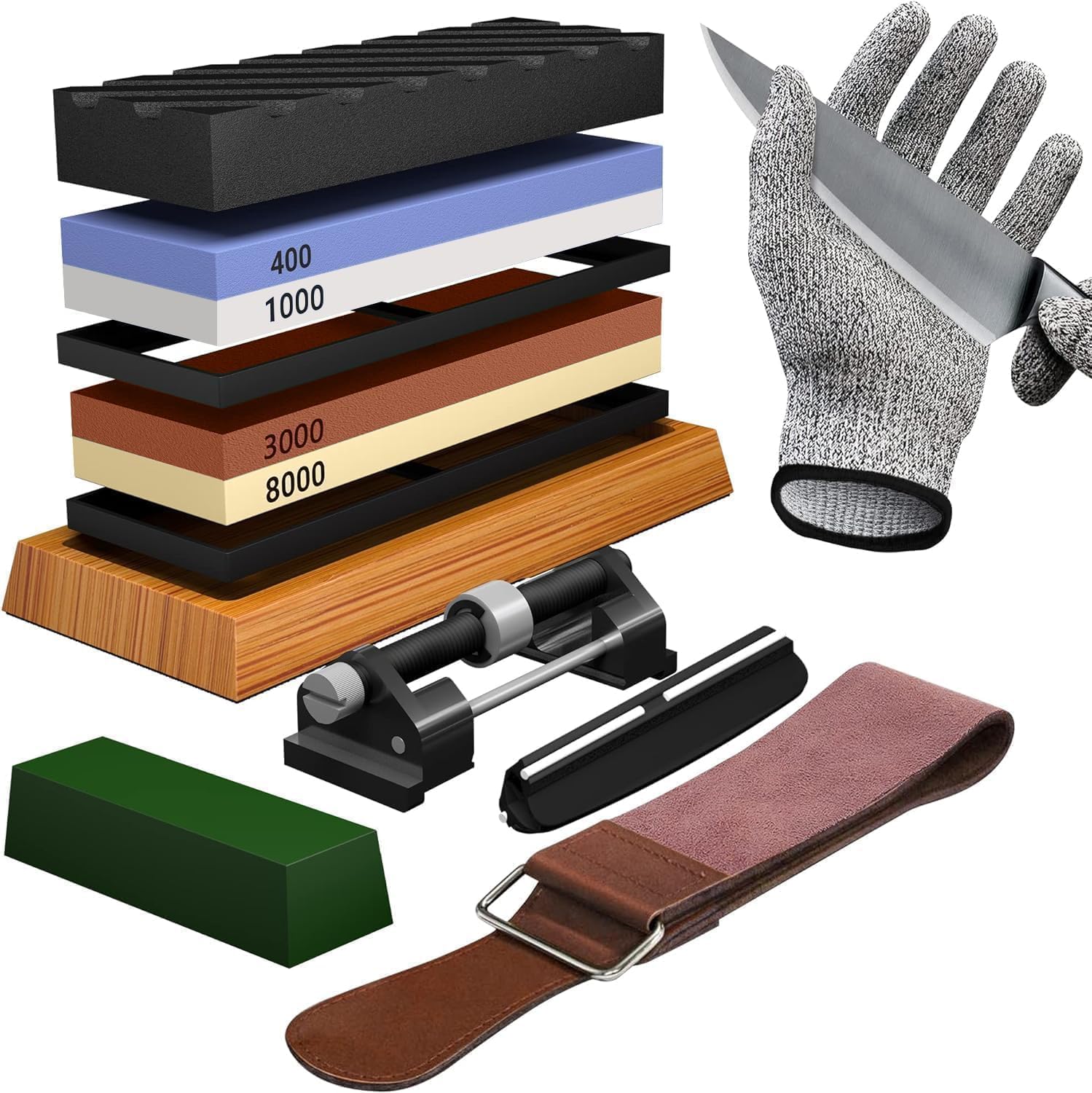 YeopAsda Knife Sharpening Stone Kit packaging shows complete sharpening solution.