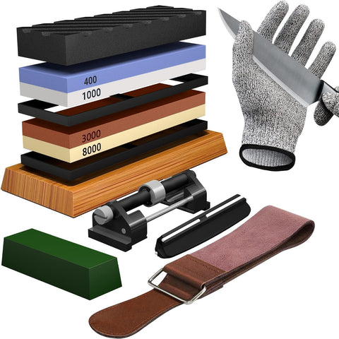 YeopAsda Knife Sharpening Stone Kit packaging shows complete sharpening solution.