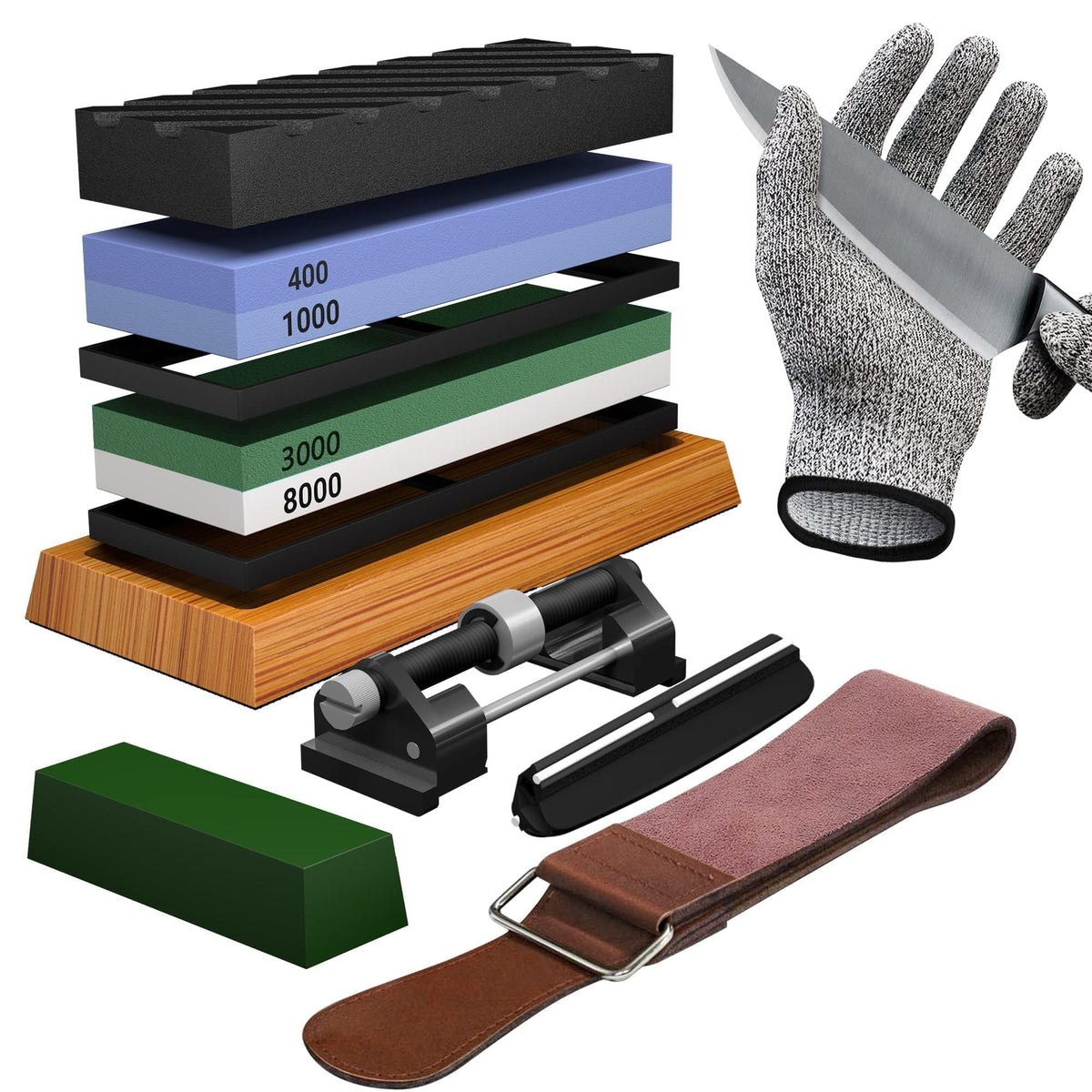 YeopAsda knife sharpening stone set assembled for precise home blade maintenance.