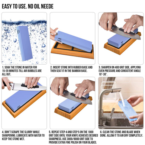 YeopAsda non-slip bamboo base stabilizes the stones during sharpening.