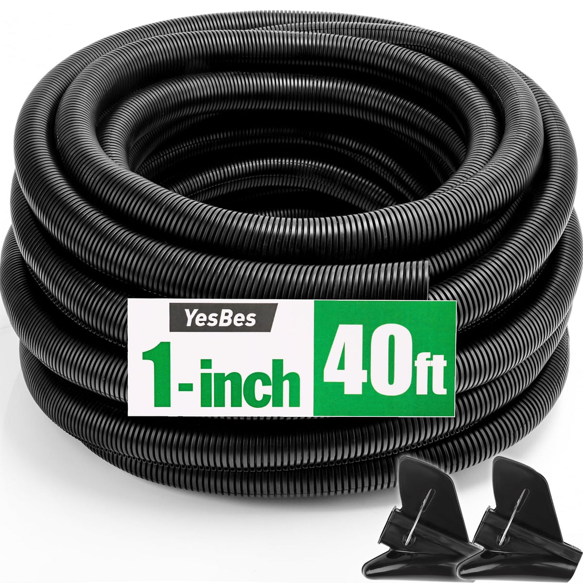 YesBes 40ft split wire loom, black outer view protecting cables in tight spaces.