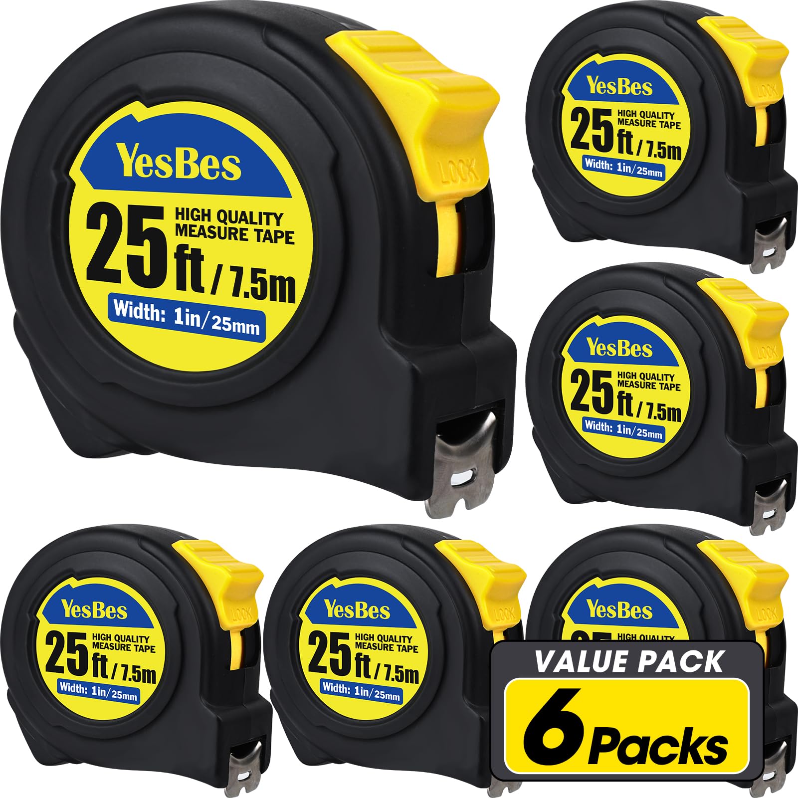 YesBes 25 ft tape with ABS plastic casing ensures durability for daily tasks.