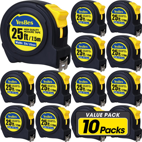YesBes tape measure 25 ft casing closeup shows durable ABS and TPR for daily use.