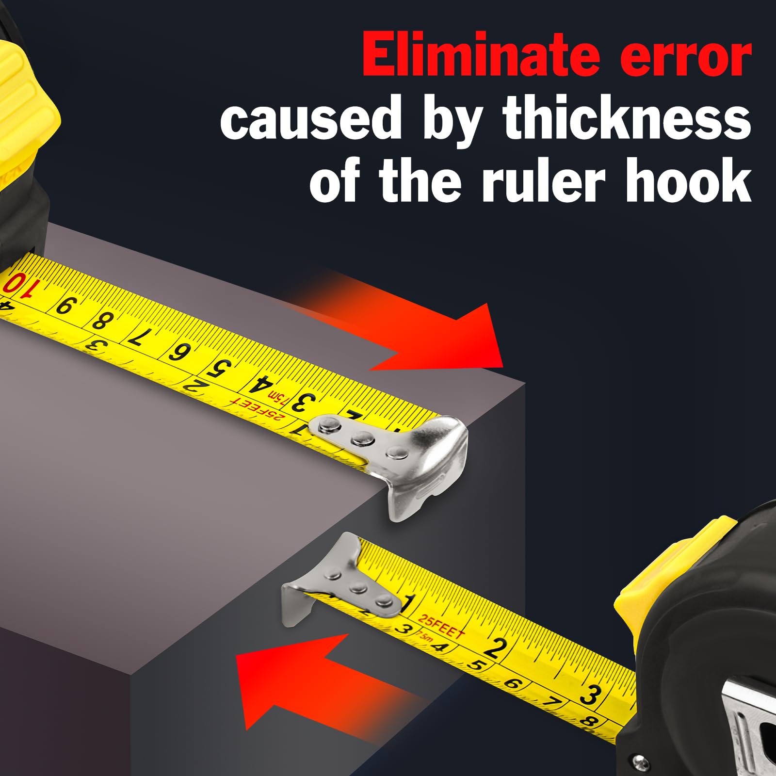 YesBes tape measure 25 ft easy read scale supports quick length marking.