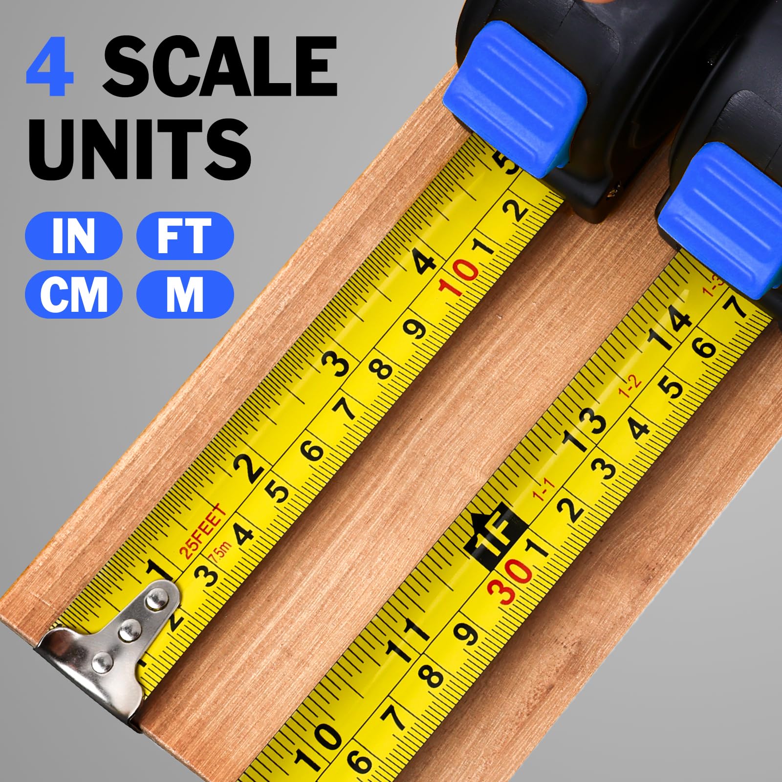 YesBes tape measure features self-locking button for secure extension.