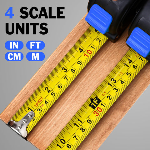 YesBes tape measure features self-locking button for secure extension.