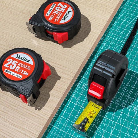 YesBes 25ft self-locking tape measure shows smooth retractable action.
