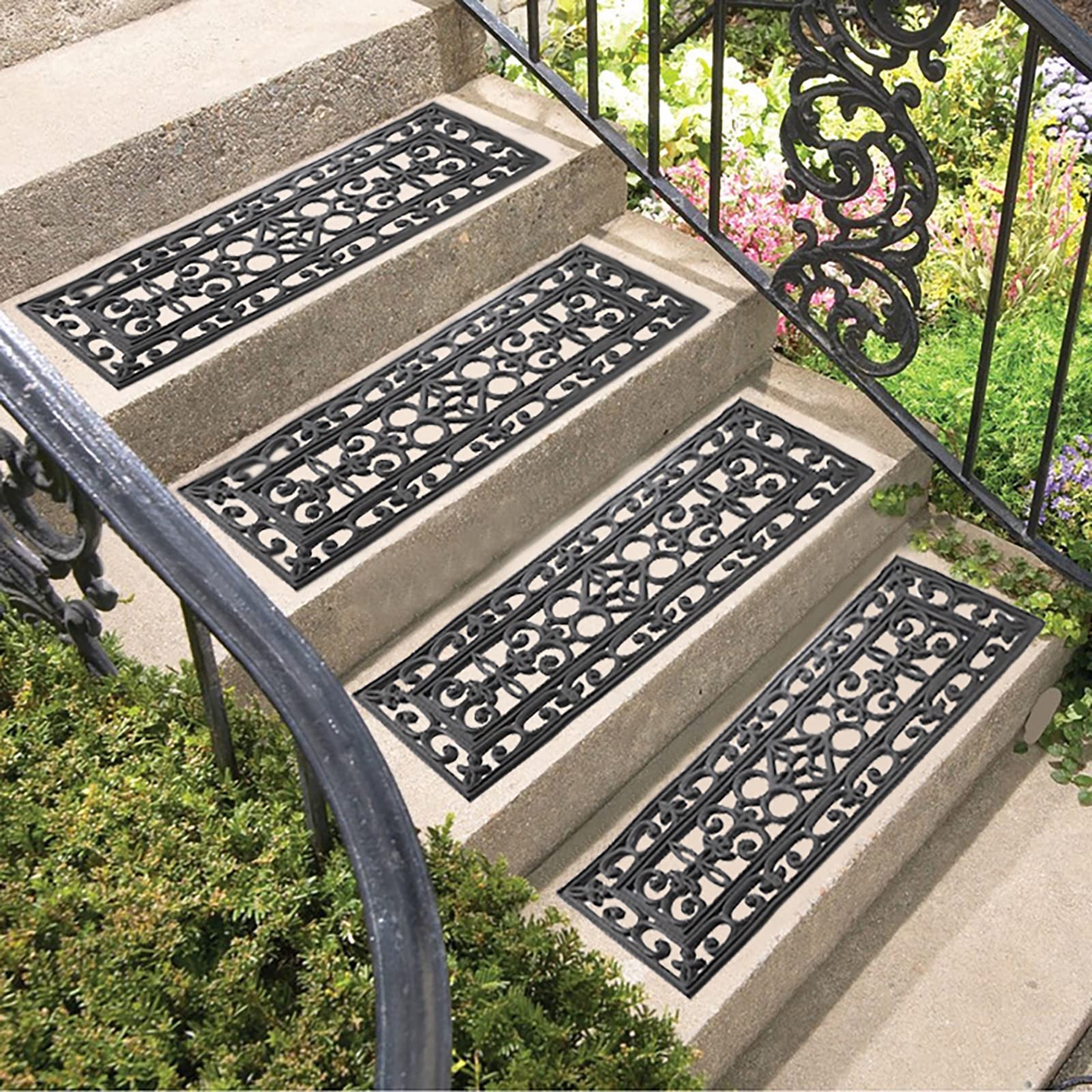 Yesland outdoor stair treads with scroll pattern add grip on decks.