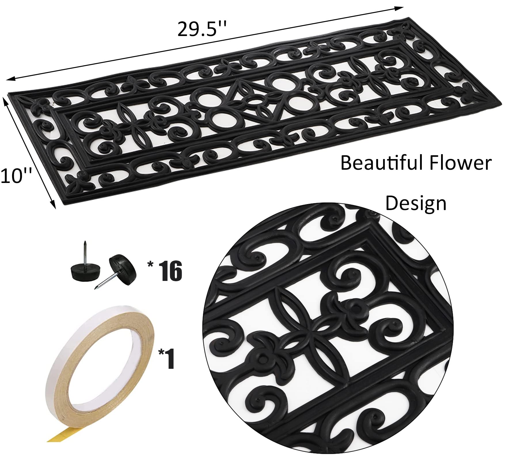 Yesland scroll-design stair mats in black for anti-slip protection.