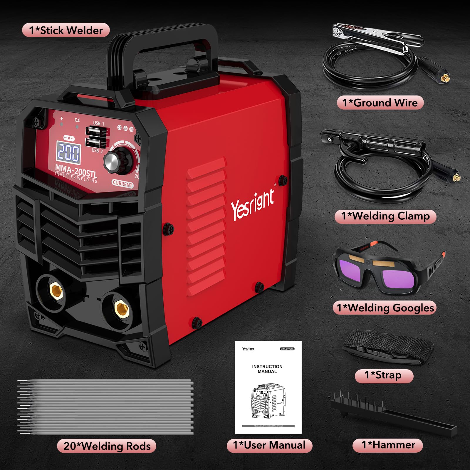 YesRight USB charging port adds convenient power while welding.
