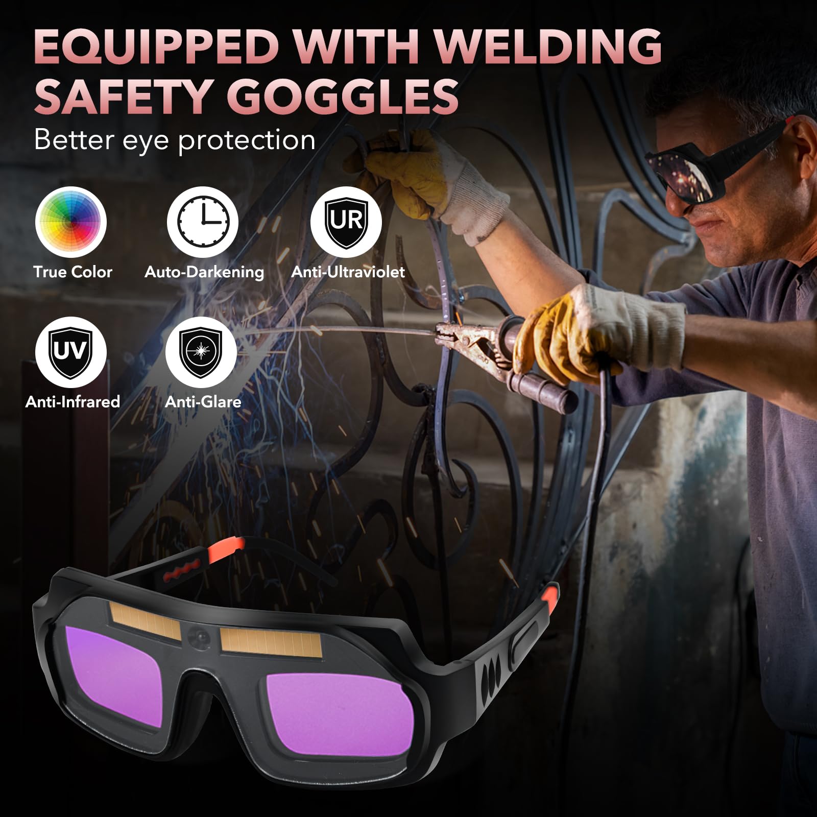 YesRight auto-darkening welding goggles with true color visibility improves bead control.