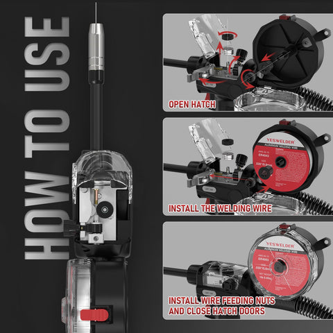 YESWELDER 150A Spool Gun with 10ft cable and European connector for versatile setups.