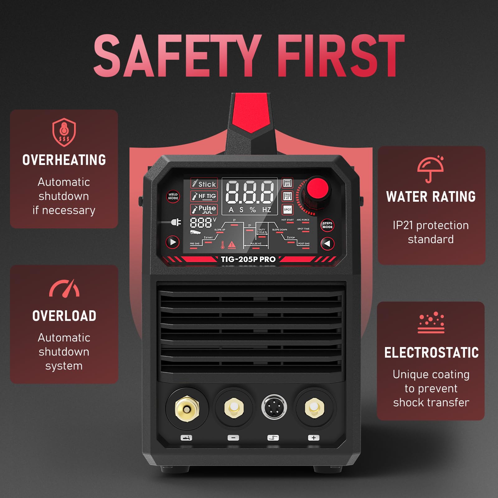 YesWelder 205A 200-amp capacity covers a wide range of projects.