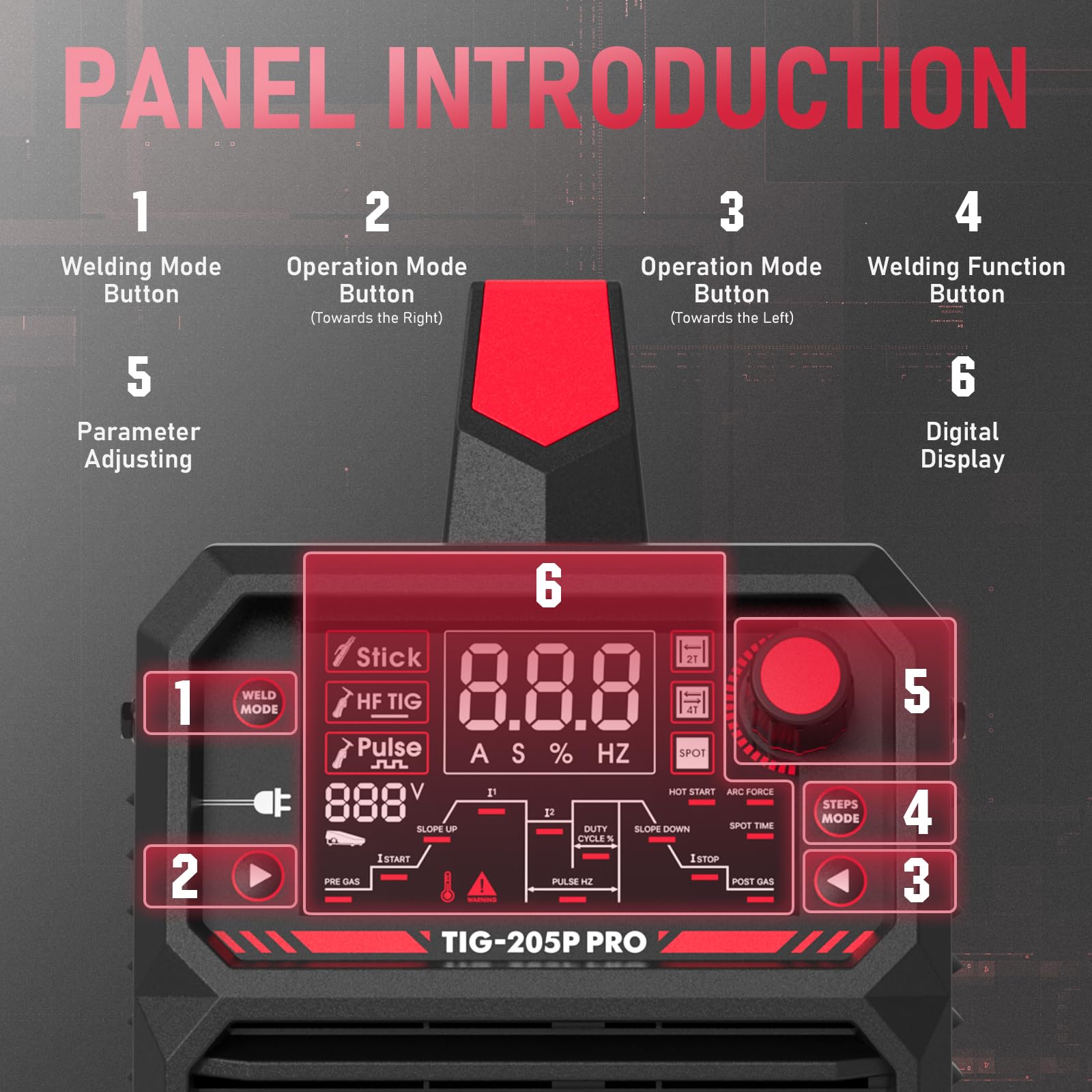 YesWelder 205A 3-in-1 welding modes offer versatile options: MMA, DC TIG, Pulse TIG.
