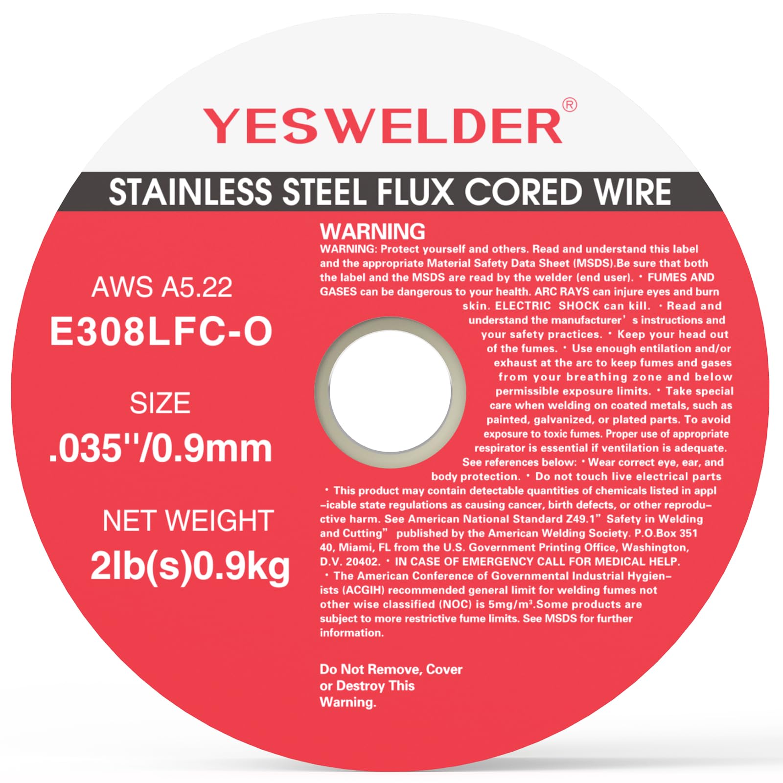 YESWELDER 2 lb spool provides reliable, long-lasting feed for extended welds.