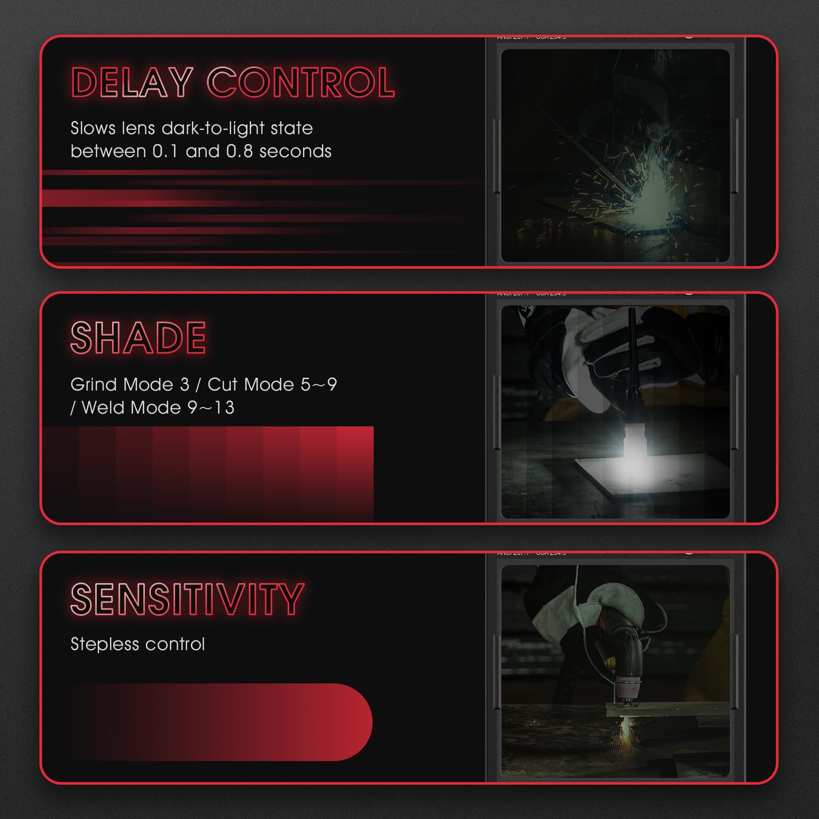 YESWELDER Adjustable sensitivity and delay improve arc responsiveness.