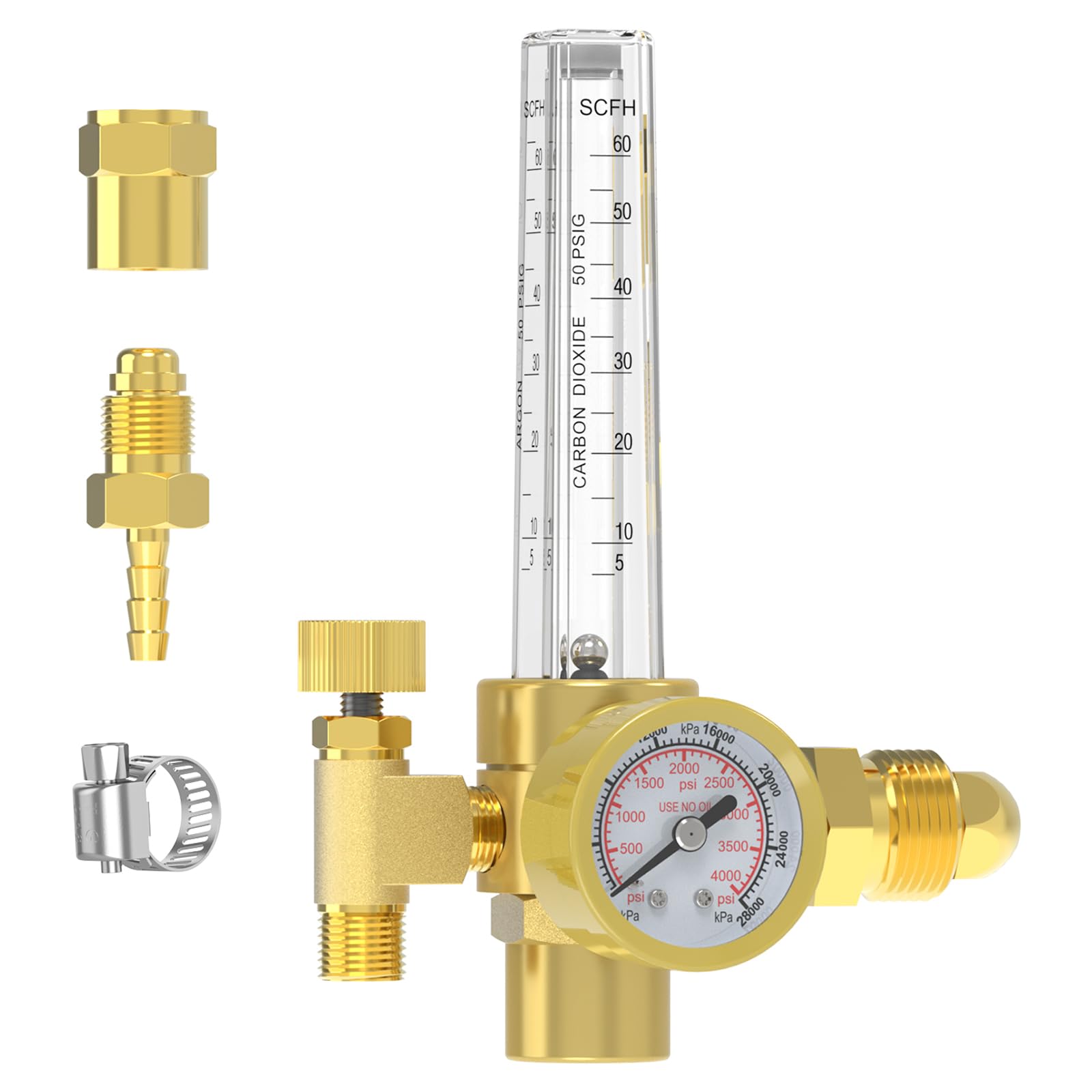 Yeswelder argon-co2 regulator front view for secure MIG/TIG gas setup