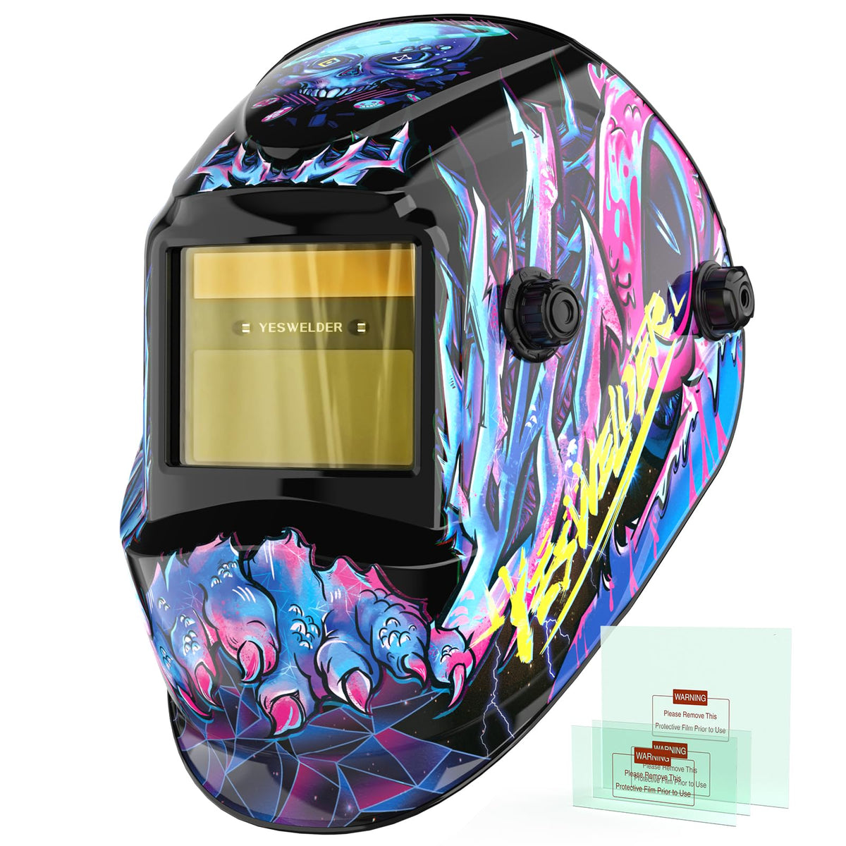 YESWELDER auto-darkening helmet front view for daily welding tasks.