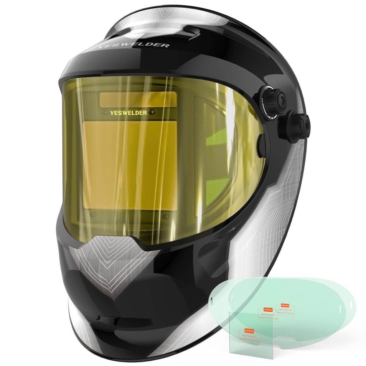 YESWELDER auto-darkening helmet with side view enhances visibility and safety