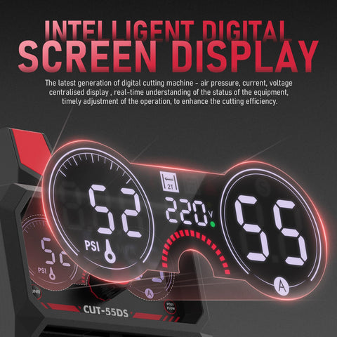YESWELDER CUT-55DS plasma cutter digital display close-up for real-time parameters