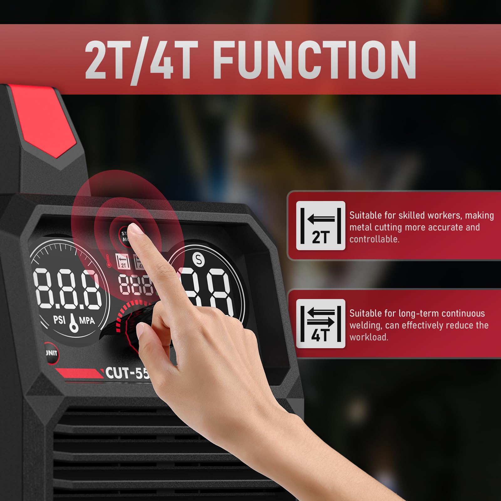 YESWELDER CUT-55DS PRO control panel with 2T/4T modes