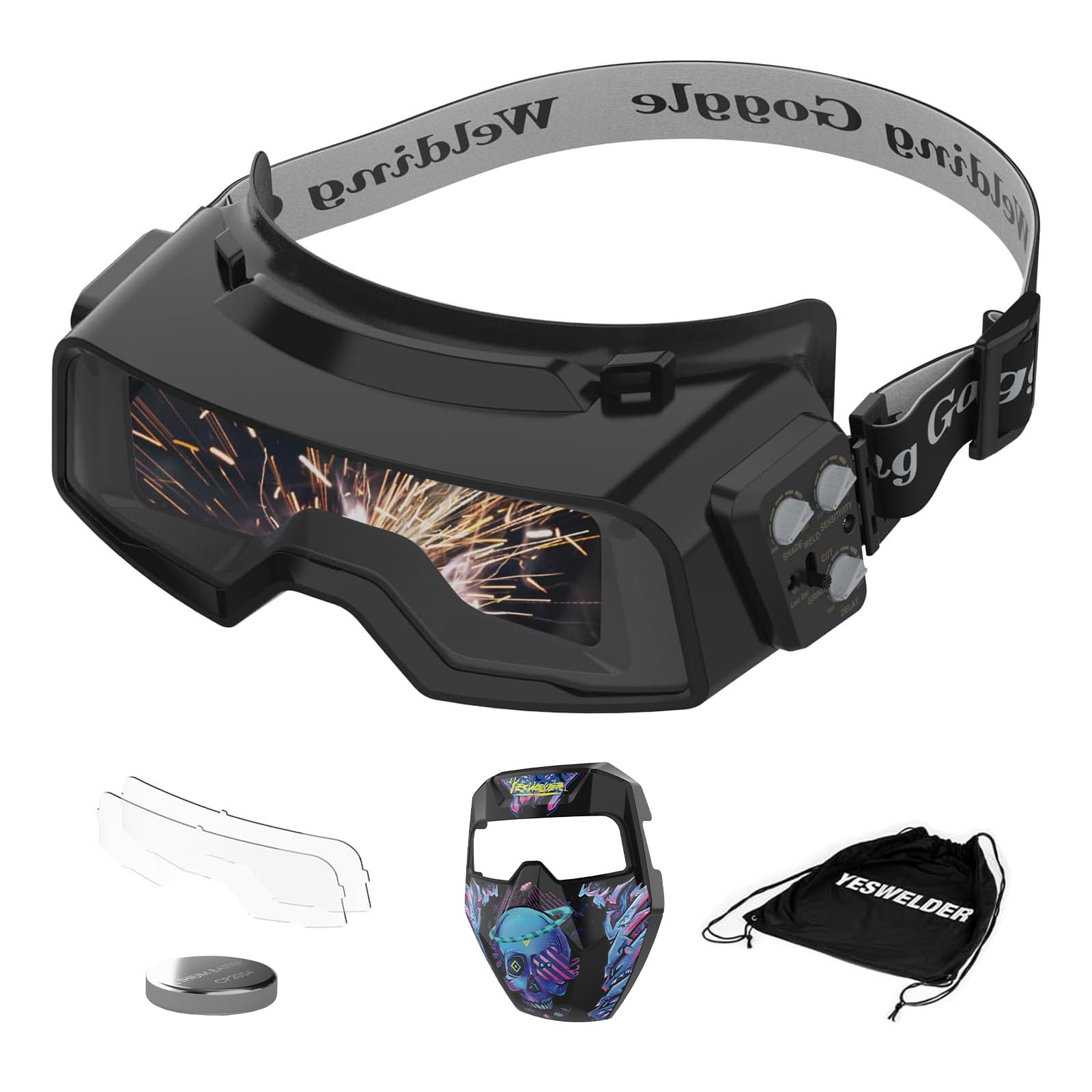 YesWELDER true color auto darkening goggles with cyberpunk pattern for precise weld viewing in any angle
