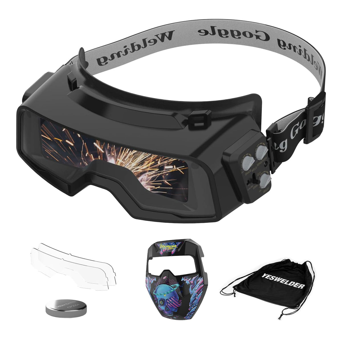 YesWELDER true color auto darkening goggles with cyberpunk pattern for precise weld viewing in any angle