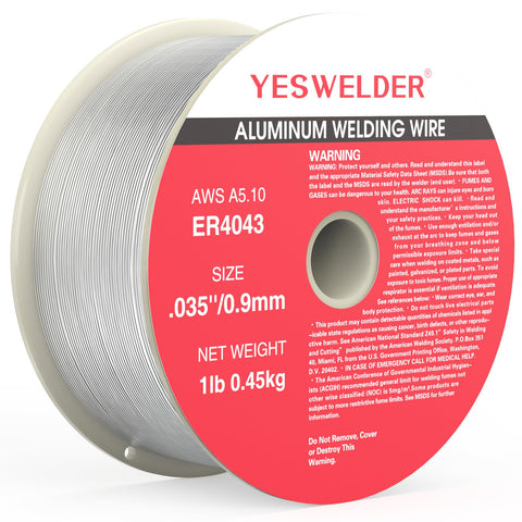 YESWELDER ER4043 welding wire on a .035 inch spool for smooth aluminum welds.