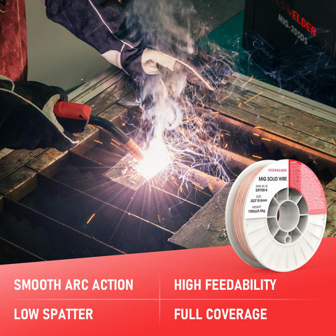 YESWELDER ER70S-6 MIG wire 0.023 in diameter on spool supports compact welding projects.