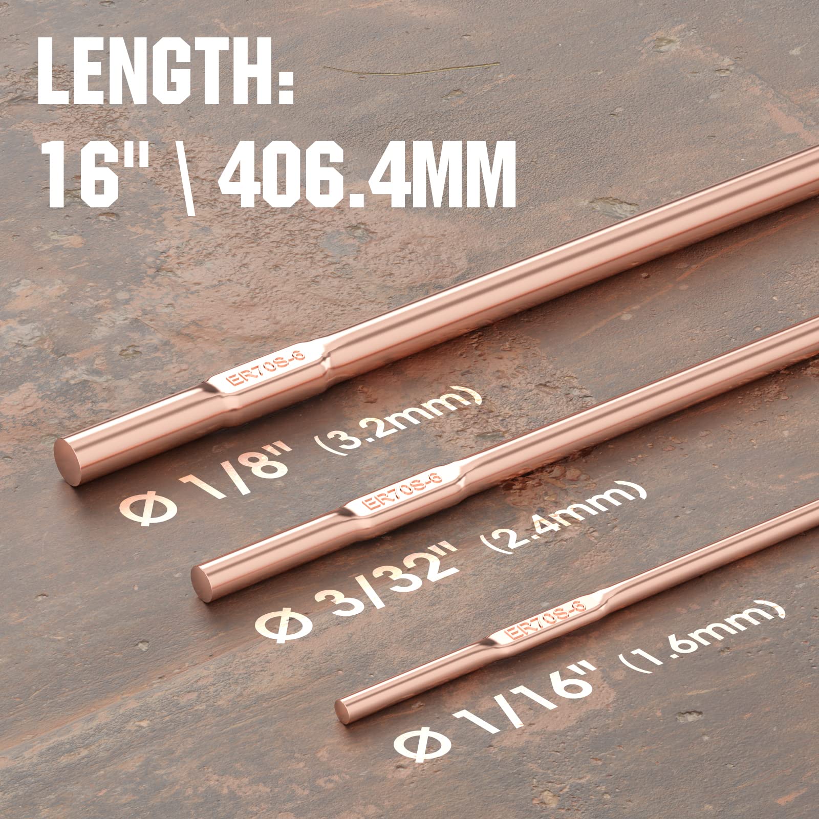 YESWELDER ER70S-6 copper-coated rod for smooth beads with reduced spatter.