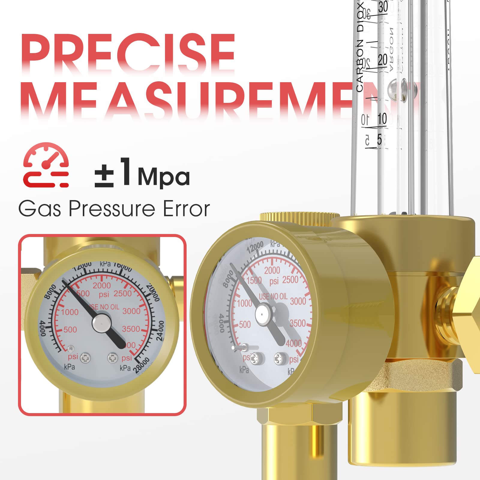 Yeswelder flow meter gauge close-up showing accurate 0-60 CFH reading