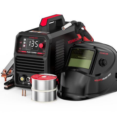 YesWelder Flux-135PRO front panel highlights compact, portable welding power for versatile projects.