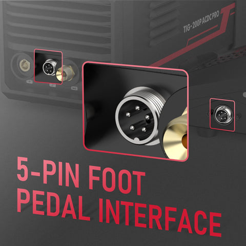Foot pedal interface ready for hands-free current adjustment during welding.