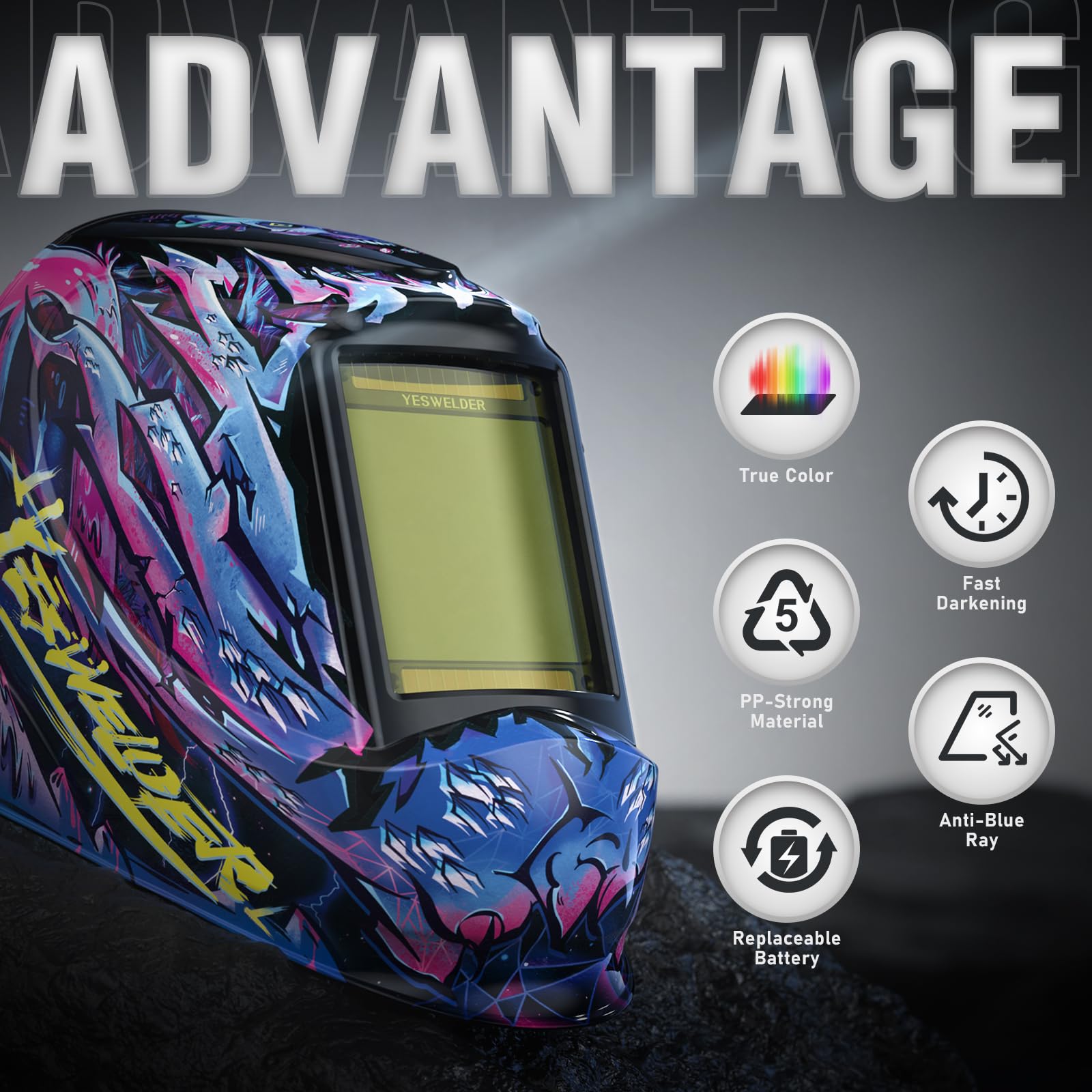 YESWELDER helmet blue light blocking outer lens reduces eye strain during long welds