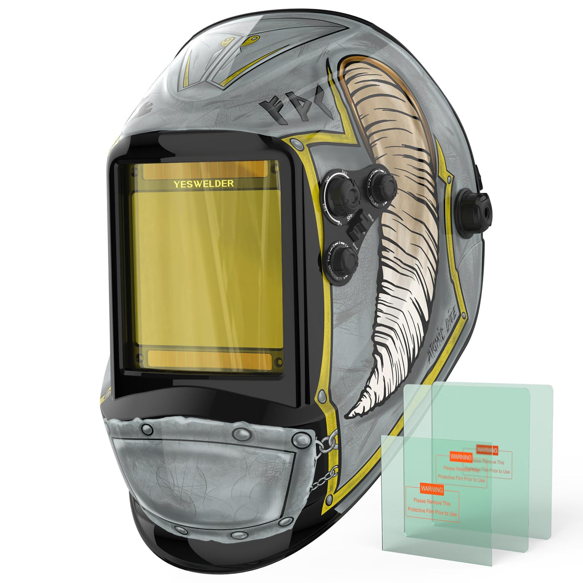 YesWelder helmet front view shows sturdy, comfortable design for long welding sessions.