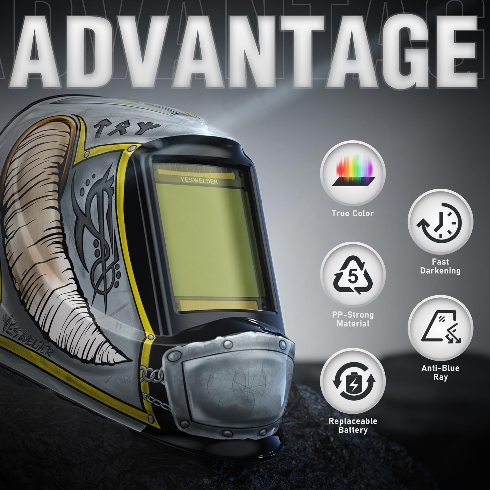 YesWelder helmet large viewing area enhances visibility during detailed welding tasks.