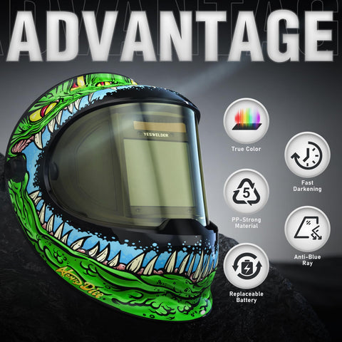 YESWELDER helmet panoramic view shows wide field for precise bead work