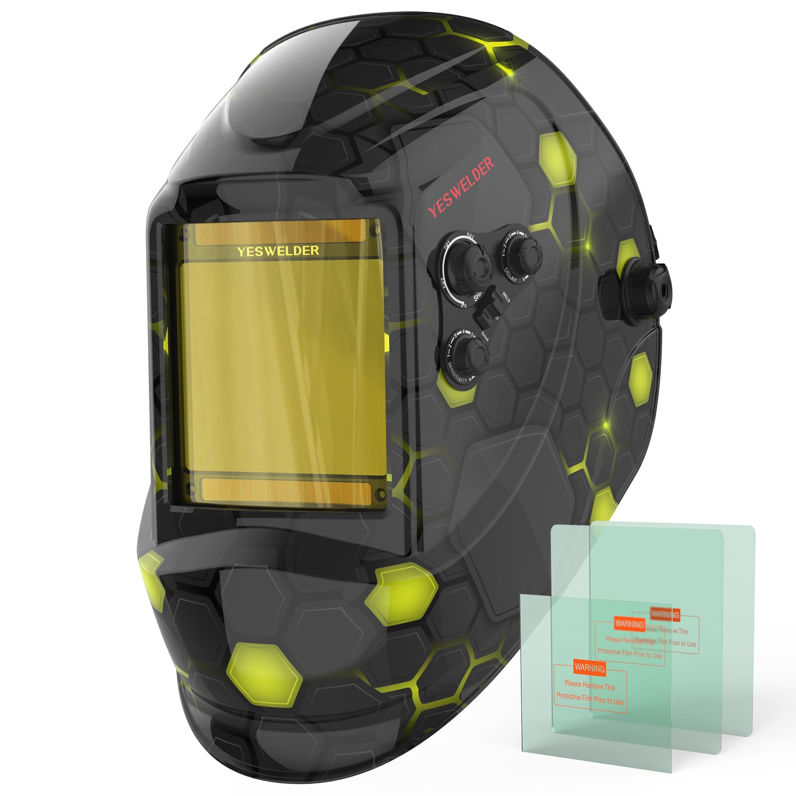 YESWELDER large-view welding helmet front view for wide visibility.