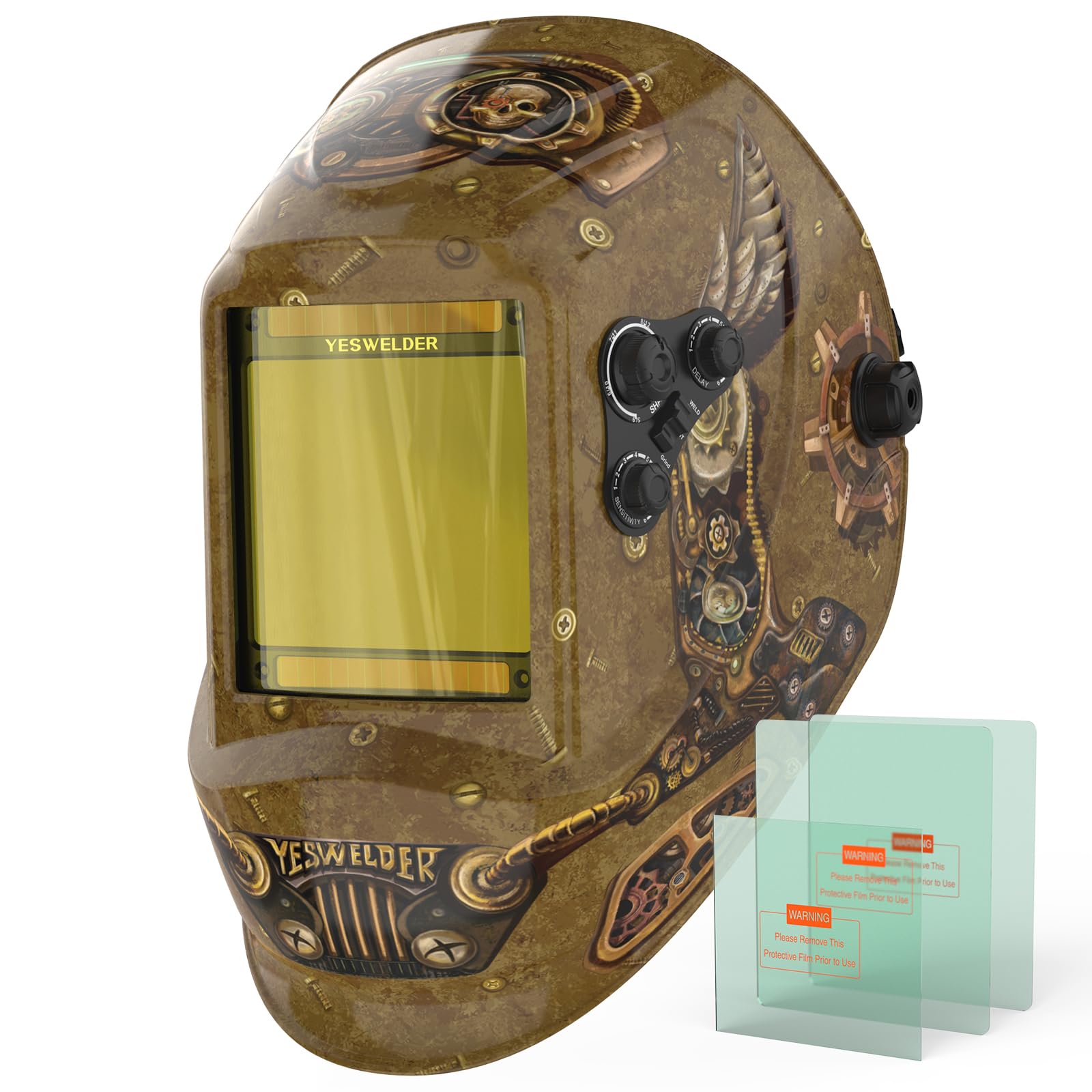 YESWELDER large view helmet outer lens shows blue light blocking feature for eye comfort