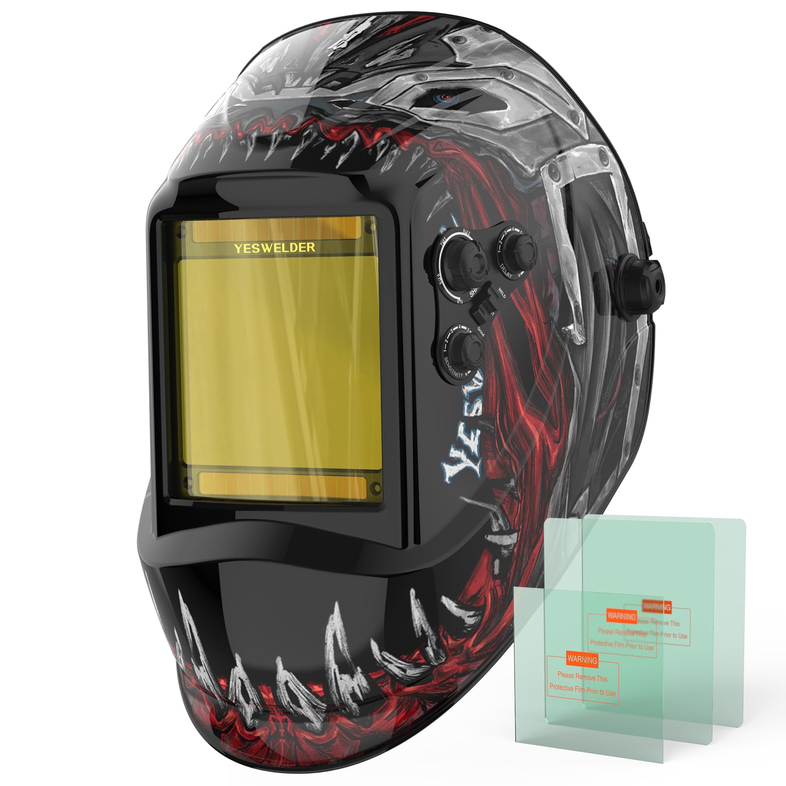 YESWELDER Large View helmet with expansive field for precise welding tasks.