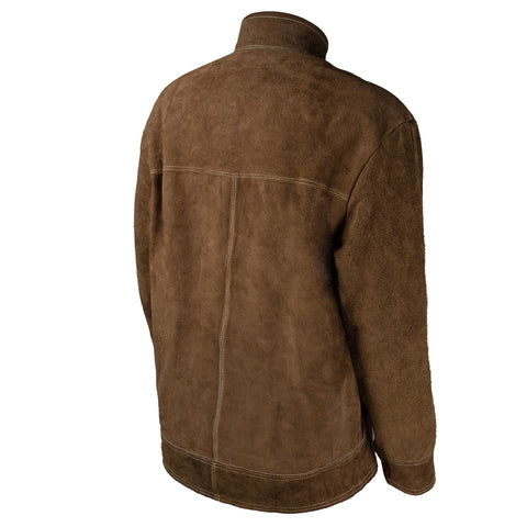 YesWelder leather welding jacket in use on industrial jobsite